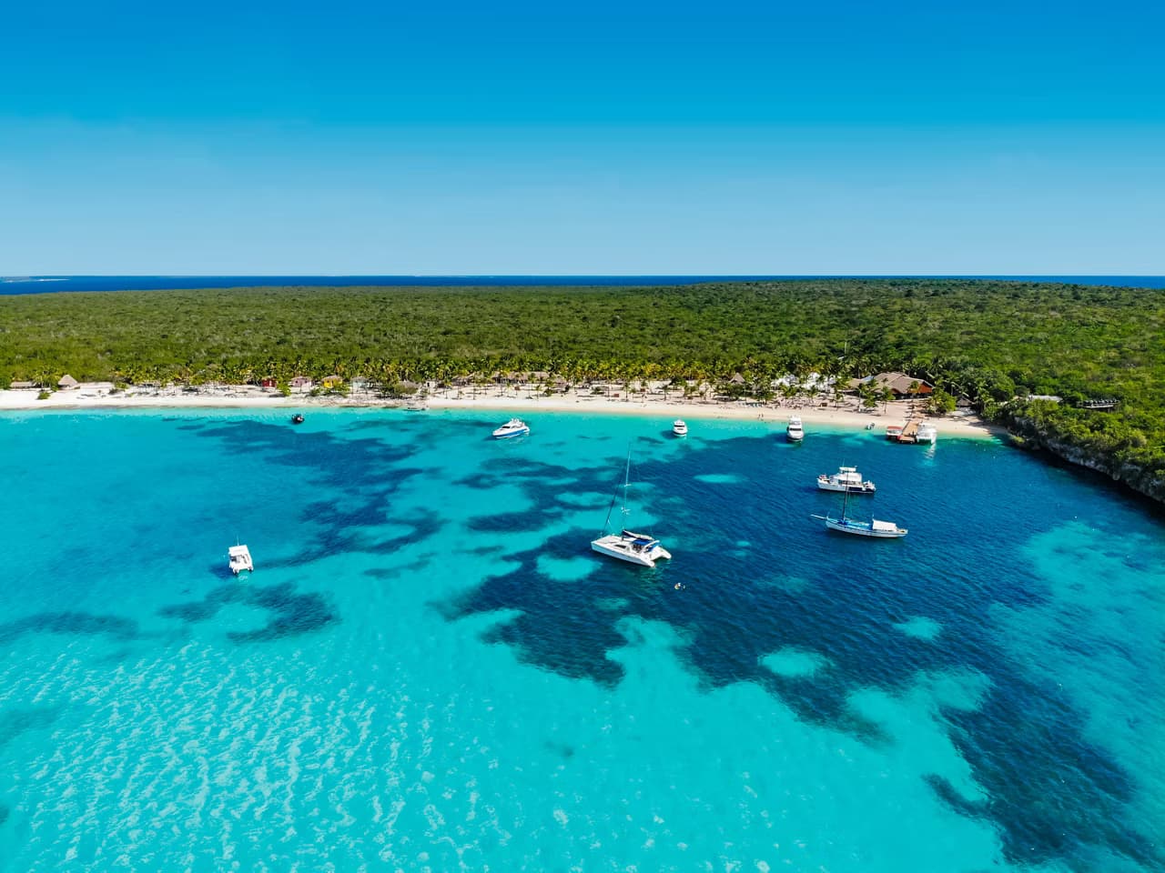 Luftaufnahme des kristallklaren Meeres und des Strands, umgeben von Vegetation in der Dominikanischen Republik | MSC Cruises